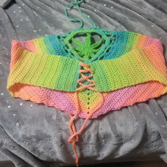 Homemade rainbow Mary Jane crochet top - Picture 2 of 3